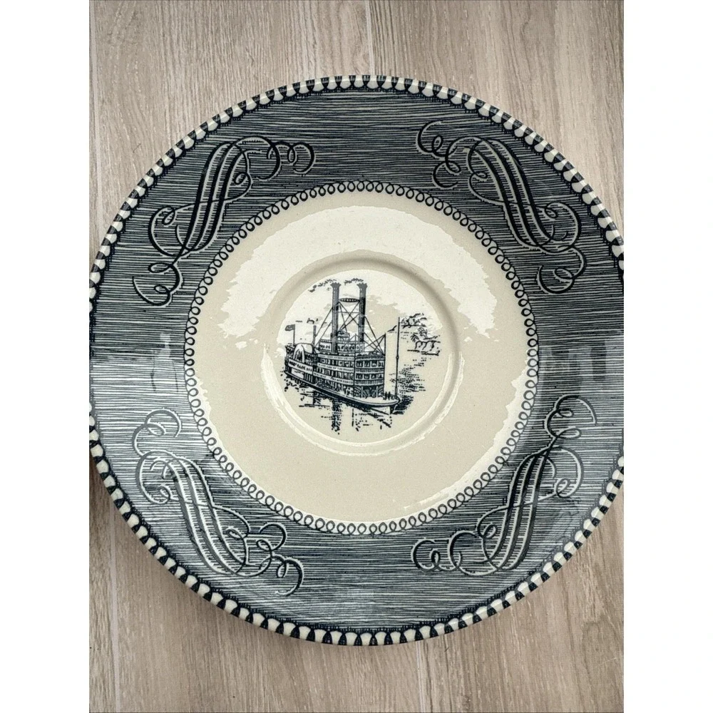 Currier And Ives Blue Steamship Plates Blue And White 6